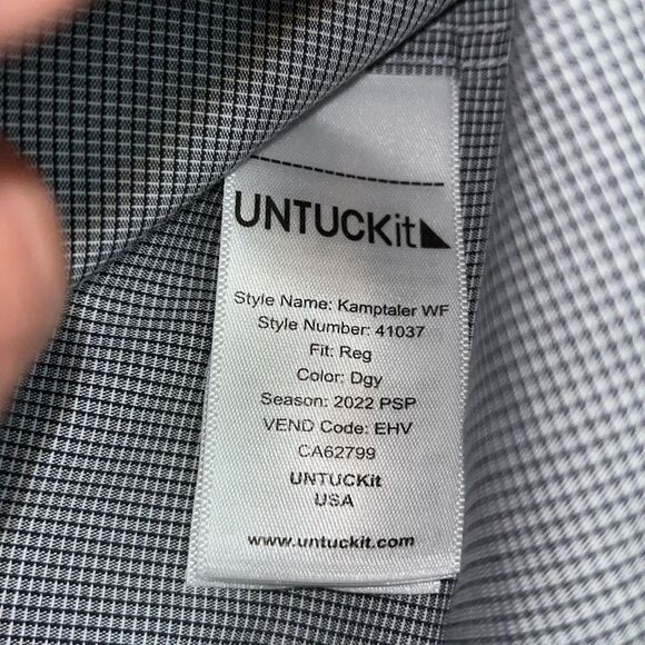 UNTUCKit LS Check Plaid Wrinkle Free Reg Fit Dress Shirt 100% Cotton Kamptaler - Picture 5 of 6